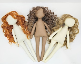 blank doll body 12" with hair ,the body of the doll made of cloth