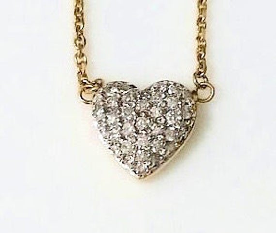 Pave Diamond Heart Necklace/14k Gold Heart Necklac