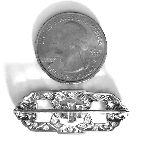 Art Deco Diamond Bar Pin|Platinum Art Deco Brooch - image 4