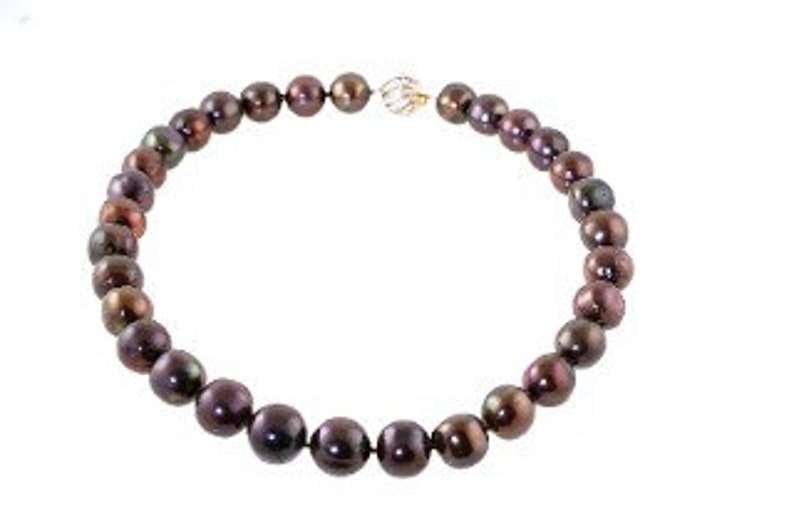 Chocolate Brown Pearls 14K Gold and Diamond Clasp image 1