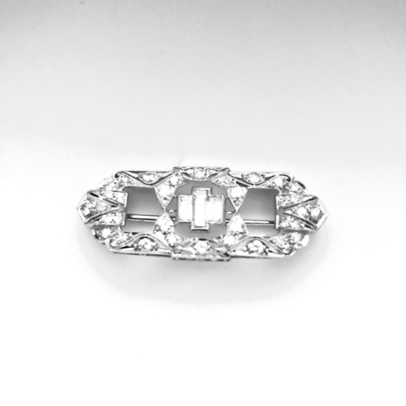 Art Deco Diamond Bar Pin|Platinum Art Deco Brooch - image 7