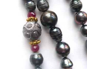 Tahitian Pearl and Ruby Necklace