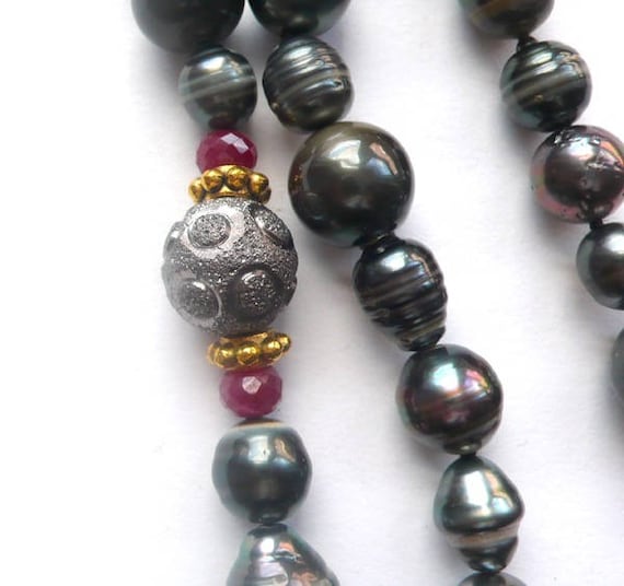 Tahitian Pearl and Ruby Necklace - image 1