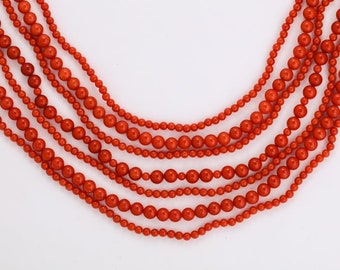 Italian Red Coral 7-strand Necklace With 18k White, Yellow