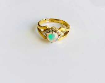 PRICE REDUCED!!!  Antique Diamond and Opal Ring|14k Diamond Ring