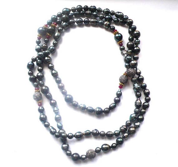 Tahitian Pearl and Ruby Necklace - image 2