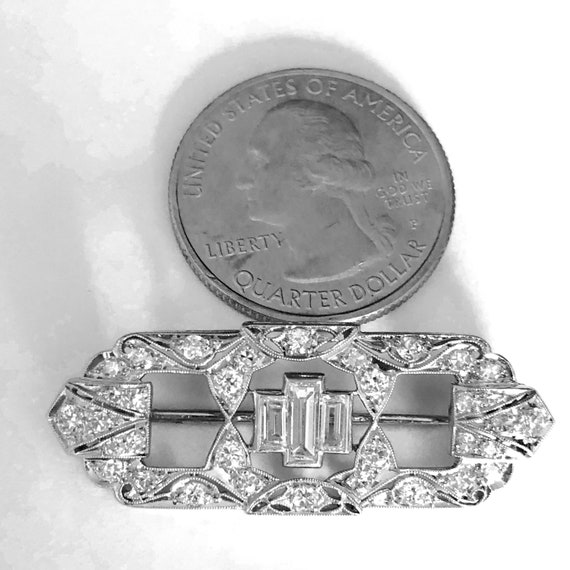 Art Deco Diamond Bar Pin|Platinum Art Deco Brooch - image 5