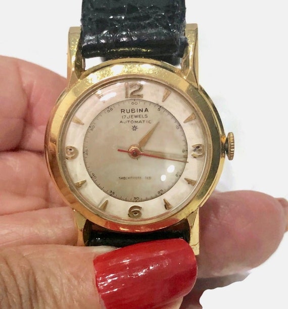 Vintage Rubina 14 Karat Gold Automatic Wristwatch… - image 2