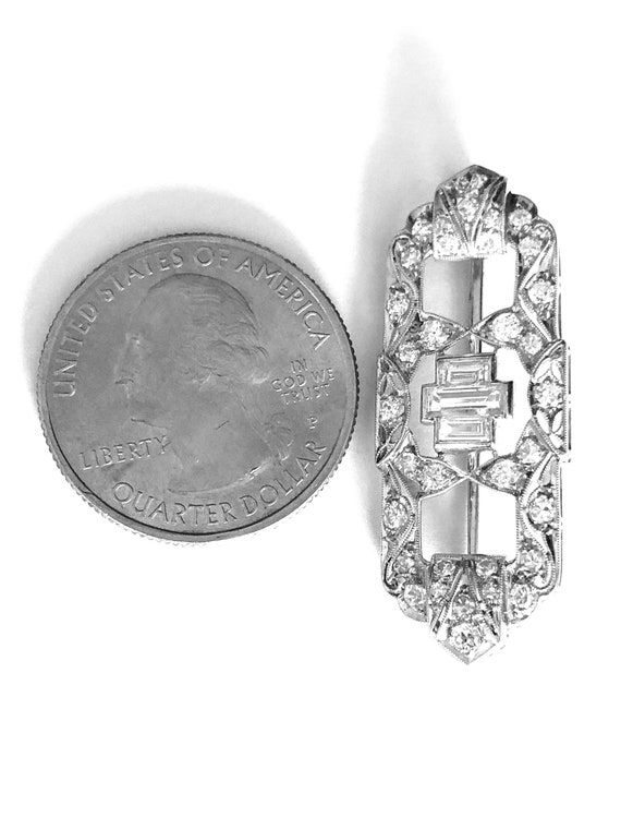 Art Deco Diamond Bar Pin|Platinum Art Deco Brooch - image 3