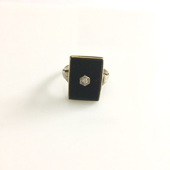 Art Deco Onyx and Diamond Ring|14k Gold - image 1