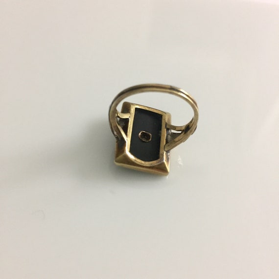 Art Deco Onyx and Diamond Ring|14k Gold - image 3