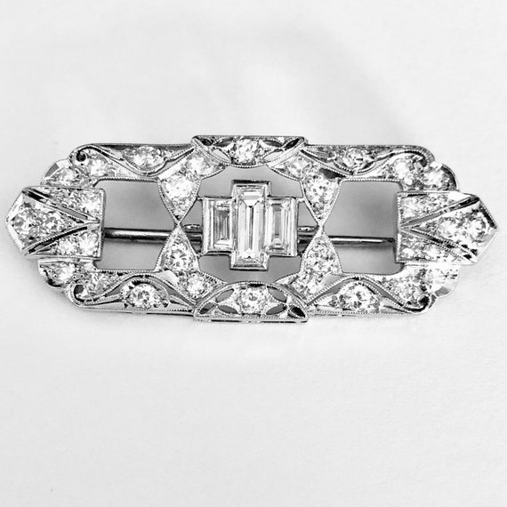 Art Deco Diamond Bar Pin|Platinum Art Deco Brooch