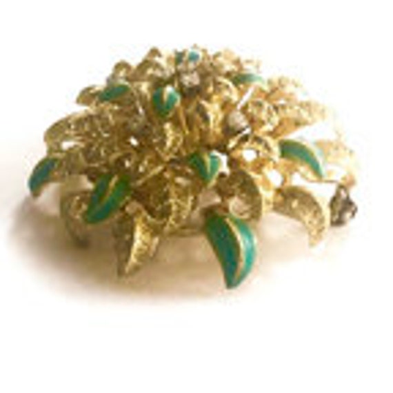 18 Karat Gold Aqua Enameled Handmade Flower, Zinn… - image 3