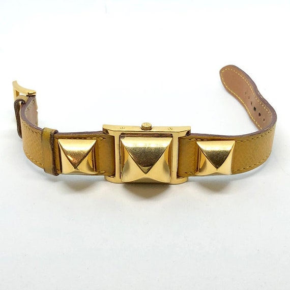 Vintage Hermes Gold Plated Medor Watch with Yello… - image 2