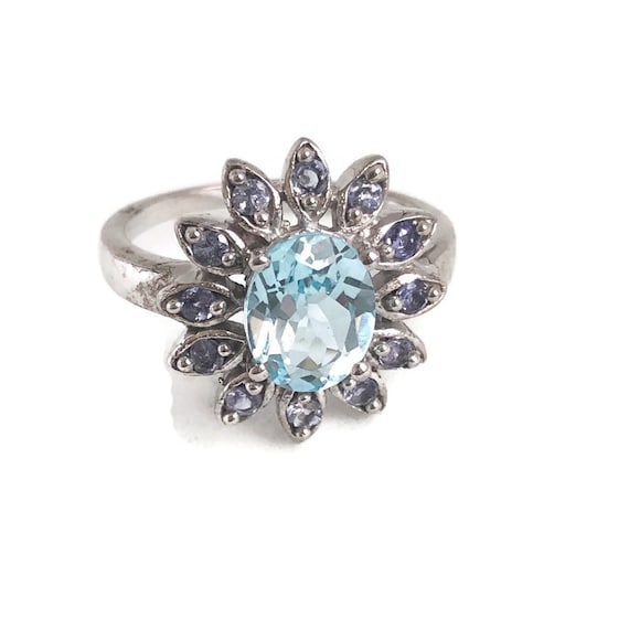 Blue Topaz Birthstone |Topaz Flower Ring|Blue Topaz Ring