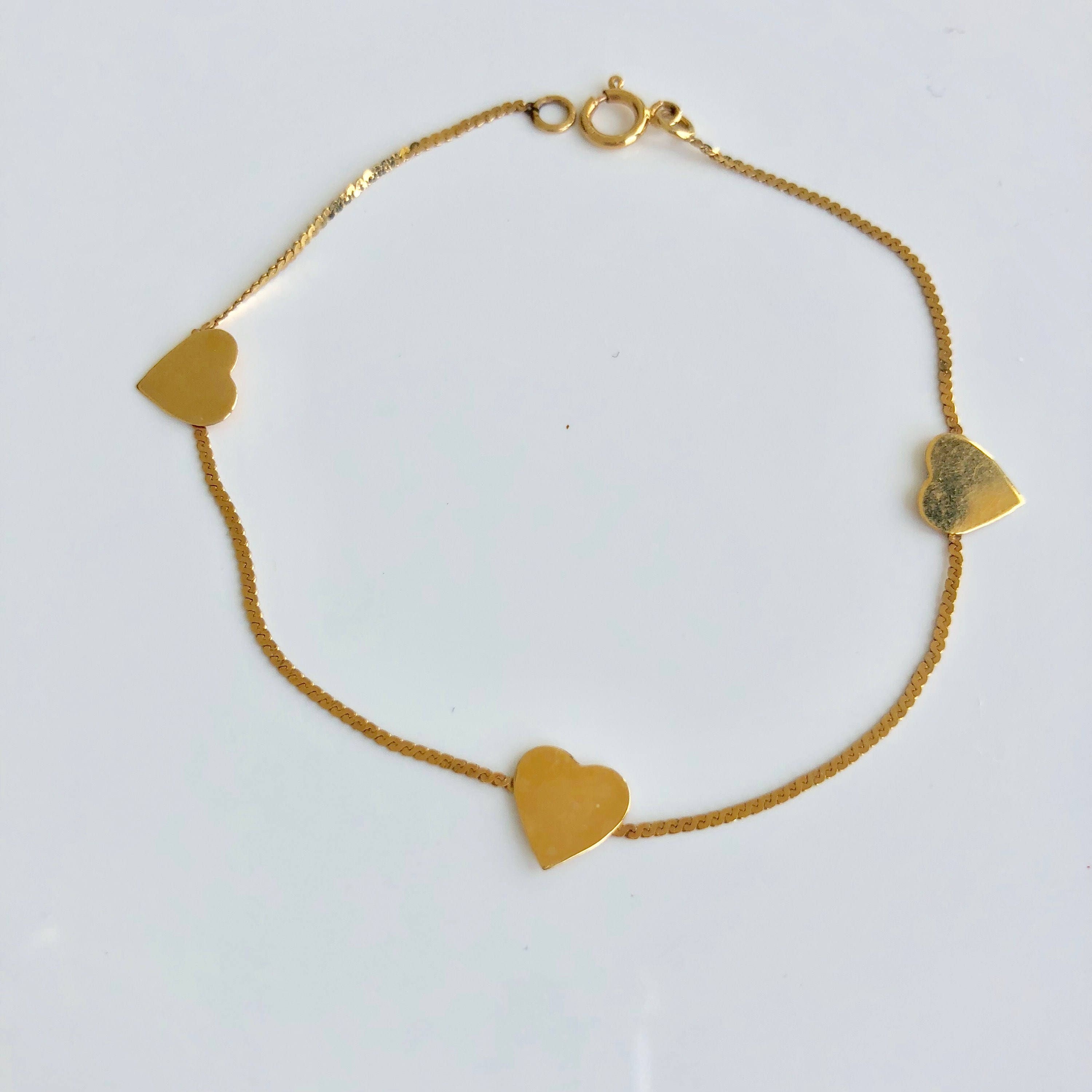 Gold Heart Braceletheart Chain Bracelet14k Heart Charm Bracelet