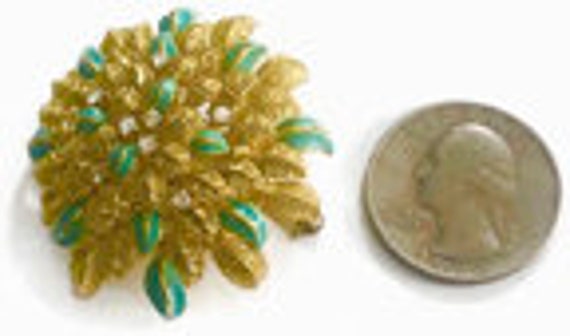 18 Karat Gold Aqua Enameled Handmade Flower, Zinn… - image 6