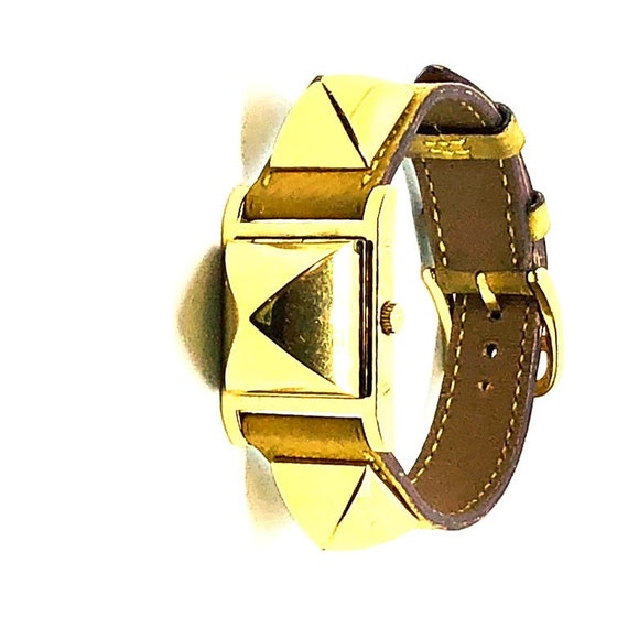 Vintage Hermes Gold Plated Medor Watch with Yello… - image 4