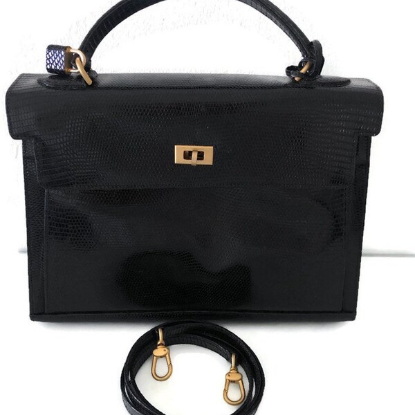 Black Lizard “Kelly” Bag Style Made for Bergdorf Goodman