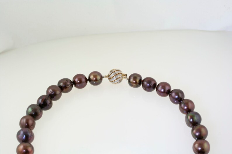 Chocolate Brown Pearls 14K Gold and Diamond Clasp image 2