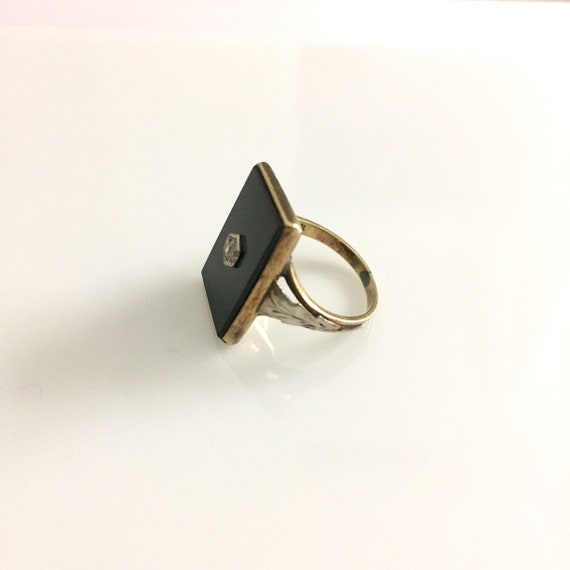 Art Deco Onyx and Diamond Ring|14k Gold - image 2