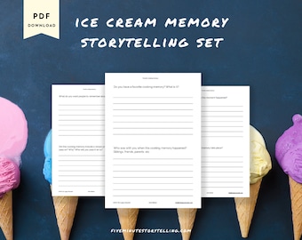 Favorite Ice Cream Memory Prompts & worksheets for Legacy Binders: Printable PDF, US Letter, Printable Workbook