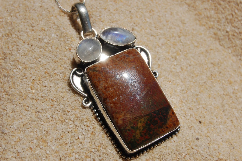 Higher Energy Pendants Healing Pendant Spiritual Jewelry Moon and Earth Necklace Jasper Rainbow Moonstone Love Earth Lovers Jewelry