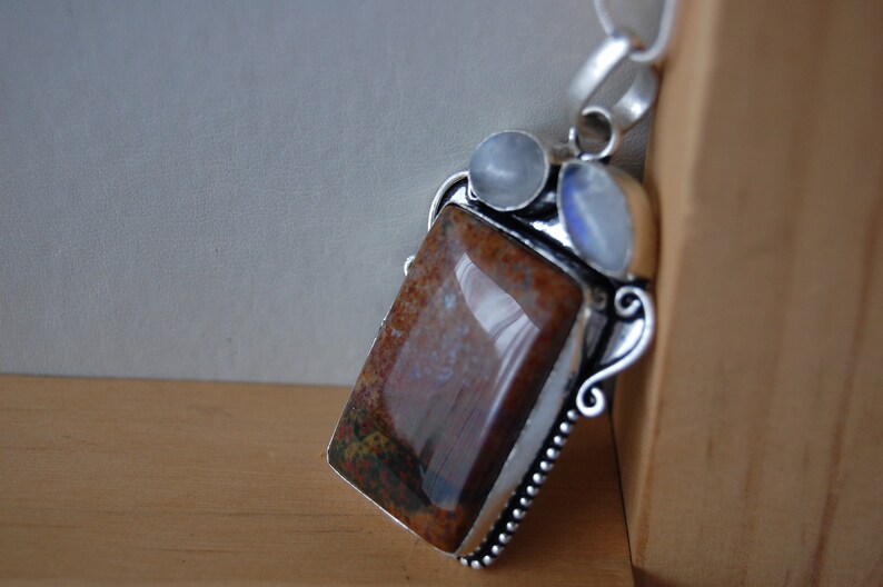 Higher Energy Pendants Healing Pendant Spiritual Jewelry Moon and Earth Necklace Jasper Rainbow Moonstone Love Earth Lovers Jewelry