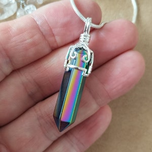 Rainbow Aura Quartz Chakra Pendant Necklace: Healing Crystal Jewelry