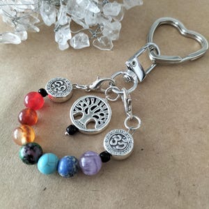 Chakra Crystal Key Ring: Tree of Life, Ohm Charm, Healing Stones