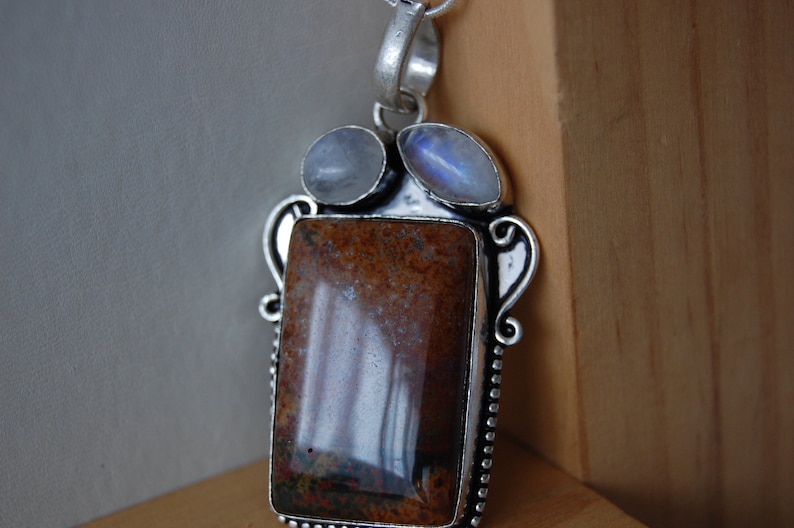 Higher Energy Pendants Healing Pendant Spiritual Jewelry Moon and Earth Necklace Jasper Rainbow Moonstone Love Earth Lovers Jewelry