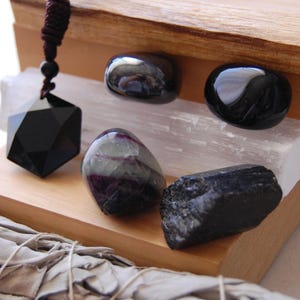 Obsidian Necklace, Protection Stones, Home & Personal Cleansing Kit, Tumbled Stones, Ground and Protection Stones, Remove Negative Energies