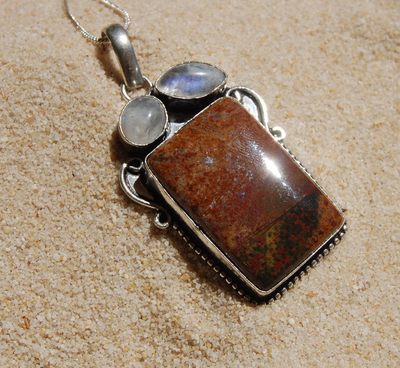 Higher Energy Pendants Healing Pendant Spiritual Jewelry Moon and Earth Necklace Jasper Rainbow Moonstone Love Earth Lovers Jewelry