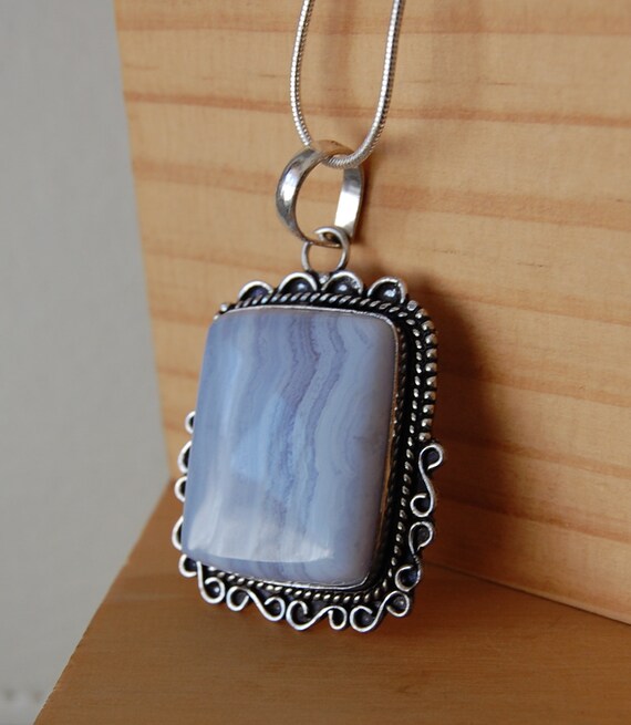 Blue Lace Agate Necklace Pendant Artisan - Blue Lace Agate Pendant Blue Lace Agate Necklace Pendant Artisan - Blue Lace Agate Pendant