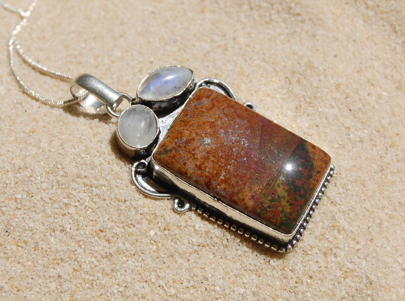 Higher Energy Pendants Healing Pendant Spiritual Jewelry Moon and Earth Necklace Jasper Rainbow Moonstone Love Earth Lovers Jewelry