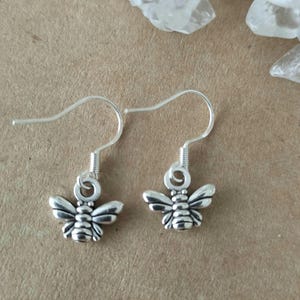 Bee Earrings, Tiny Bee Earrings, Gifts For Bee Lovers, Silver Dangle Drop Earrings With Bee, Bee Charms, Bee Gifts, Sterling Silver Earrings