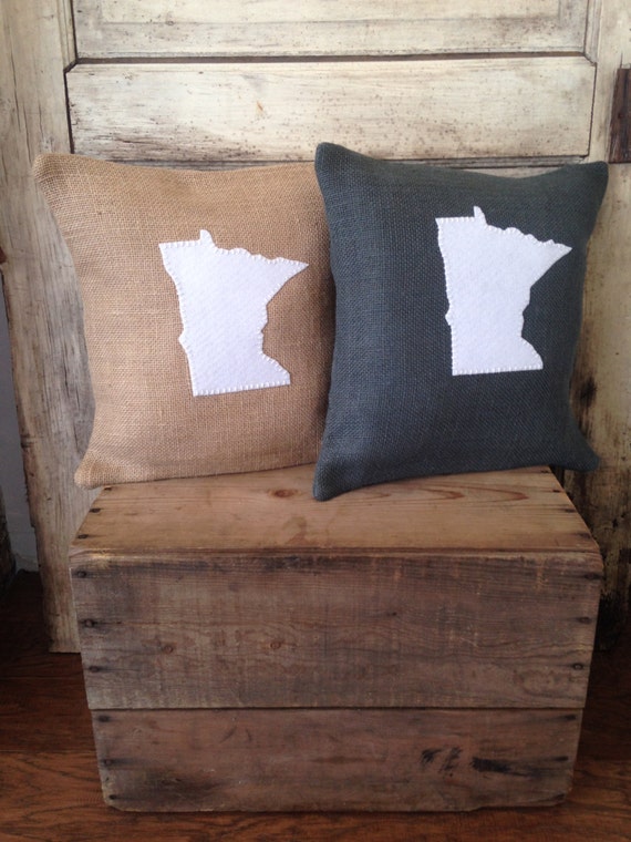 Items similar to Minnesota Home State Pillow Burlap Choose your own