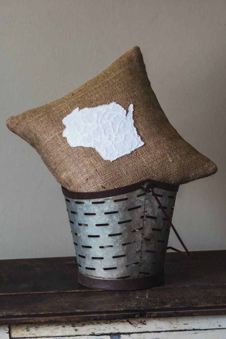 Home State Pillow Lace overlay on Natural Burlap Choose Etsy