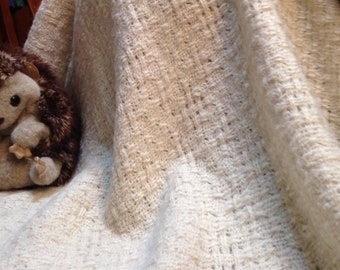 Handwoven ALPACA Baby Blanket. Heirloom Thermal Blanket, Millspun Alpaca/Cotswold Wool.Baptismal/Christening BabyBlanket,  Heirloom Treasure