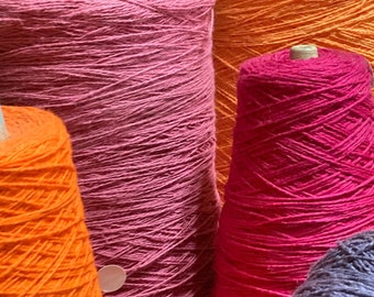 COTTON 8/2 Unmercerized Cones. Bright Orange, Plain Orange, Magenta 4/2, Bright Pink, Rose Fuschia, Purple, Rayon Slub mixed. Cones. Craft