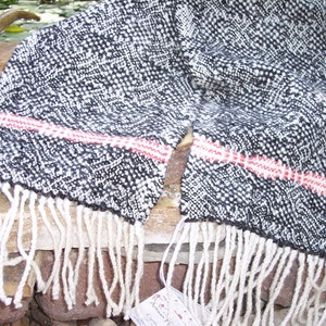 Handwoven Alpaca-Wool Scarf, Handspun and Handwoven  &quot;Checkered Flag&quot; Wool Scarf, Alpaca Scarf