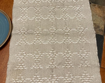 Kitchen LINEN-COTTON Towel. Handwoven, Natural Cotton-Linen blend with White Cotton weft in Lace Diamonds Dish Towel. 26"x 17" Kitchen Towel