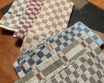 Kitchen TOWELS. Large Heavy Handwoven Cotton Checkered Towels in Neutrals Sage, Blues, Cream, Maroon, Yellow. LARGE Kitchen COTTON Towels