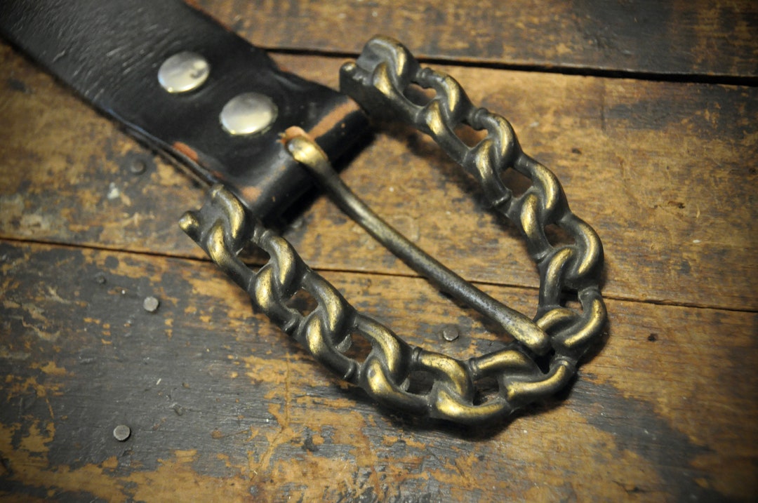 Vintage Chain Link Belt Buckle Heavy Brass Tone Etsy