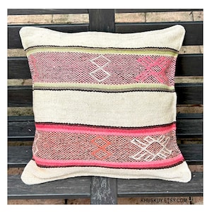 Texture wool Pillow Boho Frazada Pillow Peruvian Hand loomed pillow 16 x 16 wool handmade pillow folk art pillow vintage pillow kilim