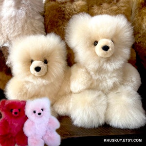 Alpaca Fluffy Bear plushie,Handmade stuffed teddie bear,anxiety relief cuddly Alpaca fur animal toy,emotional support gift for anxiety 11&9&quot;