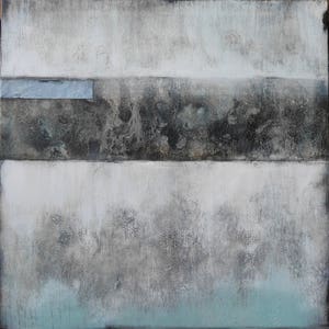 grande acrilico, astratto, nero, marrone, blu, verde, bianco, nero, bianco, parete, marrone, blu, verde, cambiamento misterioso di Beate Frieling