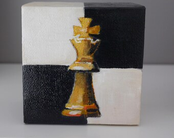 Pieza de ajedrez rey, blanco y negro, mármol, brillante, corona, dorado, elegante, tamaño pequeño, beige, de Beate Frieling