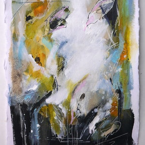 Piccola pittura acrilica, fiori, colorato, su carta, natura, verde, nero, bianco, floreale di Beate Frieling