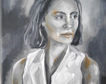 Pintura de mujer, retrato, mujer joven, negro, blanco, moderno, de Beate Frieling